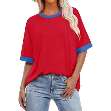T-Shirt pour Femmes, Décontracté Grande Taille Col Rond Manches Courtes Couche de Base Patchwork Couleur, Grande Taille à Porter