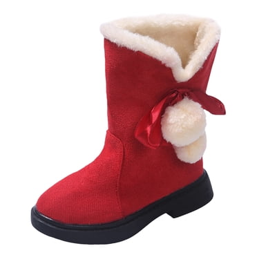 Boys Winter Boots Toddlers Children Shoes Flat High Boots Fashionable Soft Soles Velvet Warm Snow Boots Outdoor Princess Boots(Red,3.5-4 Years)