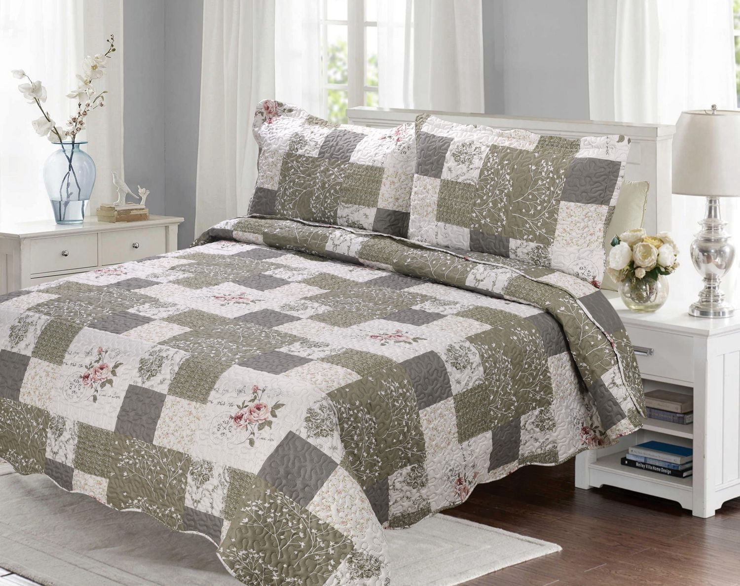 Marina Decoration Rich Printed Embossed Pinsonic Coverlet Bedspread Ultra Soft Bedding Summer Quilt Set with Shams