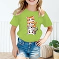 thumbnail image 2 of LUOGENLI T-Shirt pour Filles Enfant Filles Mignon Graphique Col Rond Manches Courtes Tee Été Décontracté T-Shirt Maxi Hauts Ensembles Filles Tenue 2 Pcs Décontractée Vert Clair 8-9 Ans, 2 of 5