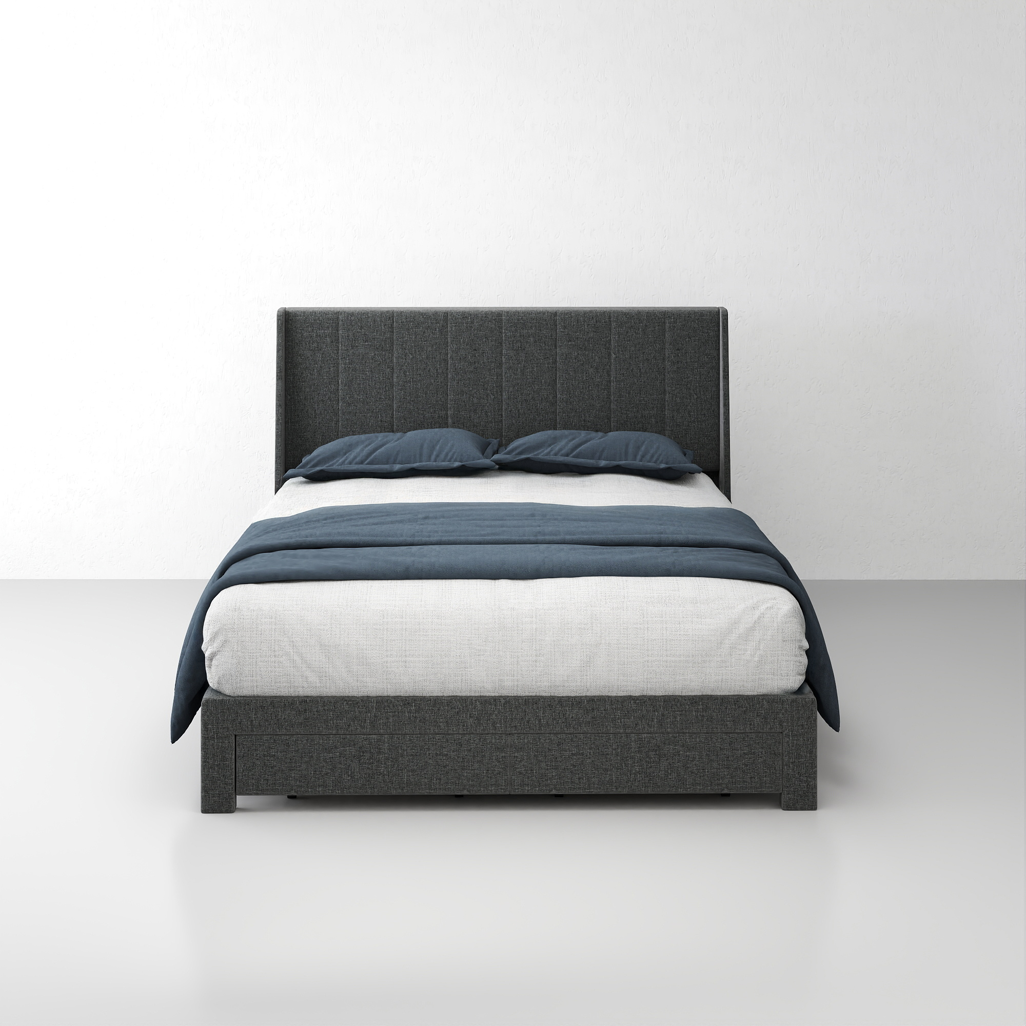 Homy Casa Upholstered Queen Bed Frame with Portable Bedside Tray Table