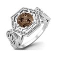 thumbnail image 2 of Bague de Mariage Géométrique pour Femmes en Argent Sterling 925 Quartz Fumé Ronde de 6MM, 2 of 3