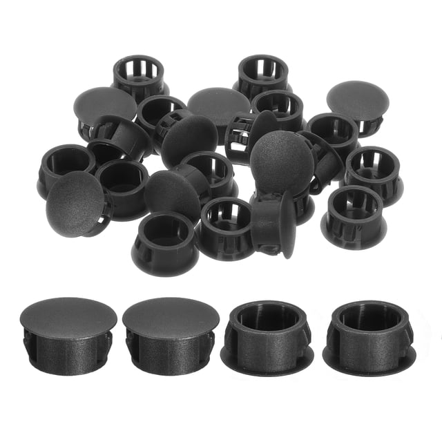Uxcell 28pack 16mm(5/8")" Nylon Hole Plugs, Flush Type Panel Round Snap In Fastener Knockout Plugs, Black