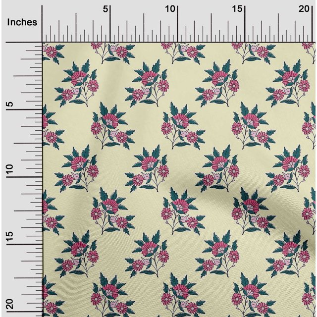 oneOone Polyester Lycra Fabric Leaves & Floral Block Print Fabric BTY 56 Inch Wide