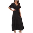 thumbnail image 1 of Yuyuzo Robes d'Été pour Femmes 2025 à Col en V en Mousseline Boho de Plage Robe Midi Plissée Fluide Évasée à Volants Unie Longue Robe, 1 of 4