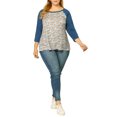 thumbnail image 2 of Agnes Orinda Women's Plus Size 3/4 Raglan Sleeve Floral Contrast Color Blouse 1X Blue, 2 of 8