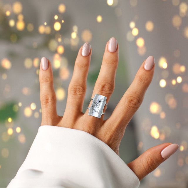 TIMIFIS Silver Rings New S925 Hummingbird And Flower Ring Ring S925 Sterling Flower And Bird Chunky Ring, Flower Hummingbird Engraved Wide Ring For Wome Valentine'S Day Gift