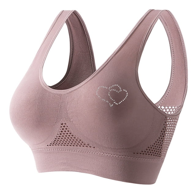 Women's Rhinestone Sports Bra - Hollow Back Design w/ Wide Strap Support | Anti-Sagging Wireless Bra for Workouts & Mature Figures