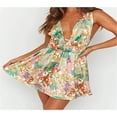 thumbnail image 3 of Robe Courte Dos Nu à Imprimé Floral pour Femme Boho Cottagecore Vintage à Col en V Robes Sans Manches à Volants Courte Robe d'Été, 3 of 7