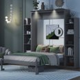 thumbnail image 4 of Full Size Murphy Bed Wall Bed with Shelves and LED Lights,Gray, 4 of 13