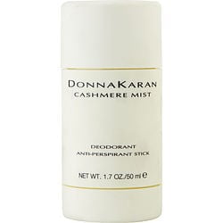 CASHMERE MIST par Donna Karan, DEODORANT ANTI-PERSPIRANT 1,7 OZ. Bâton Déodorant Cylindrique de Couleur Crème avec Texte Noir Affichant le Nom de la Marque et les Détails du Produit. Conçu pour les Soins Personnels des Femmes, Il Offre une protection Antisudorifique en Format compact de 1,7 OZ.