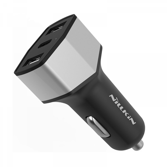 Car Charger USB C,5V 3.4A / 5V 3A Dual USB + USB-C / Type-C Three Ports Smart Car Charger, with LED Indicator Light