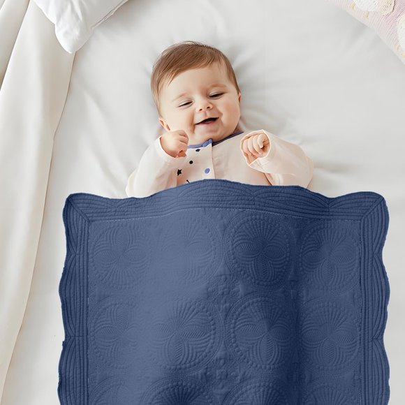 Cotton Flannel Quilted Blanket 36x46 Inches Thin Lightweight Wrap Blanket for Bed Sofa Travel Nap Navy Blue
