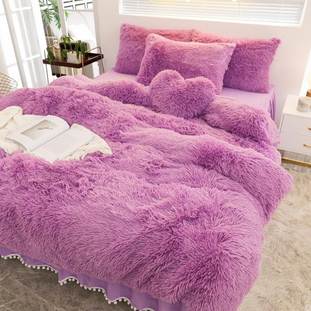 Luxury Pure Plush Shaggy Warm Fleece Bedding Set Mink Duvet Cover Set