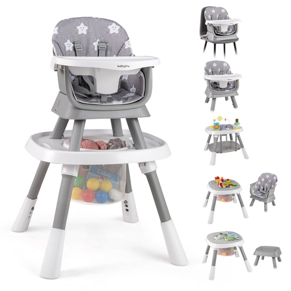 Gymax 16-in-1 Baby High Chair w/ Activity Center Booster Seat Building Block Table Gray
