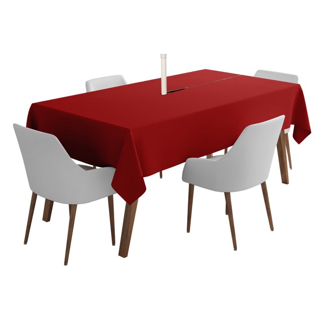 Vargottam Indoor/Outdoor Tablecloth 58" x 102" Inch Rectangular Tablecloth with Umbrella Hole & Zipper, Waterproof Patio Table Cloths, Spring/Summer Table Covers for Backyard /BBQs - Red