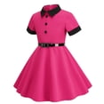 thumbnail image 5 of TopLLC Robe à Manches Courtes Col Rond Robe d'Été Rétro pour Filles avec Ceinture Bouton Couleur Manches Courtes Col Rond Girl Dress, 5 of 5