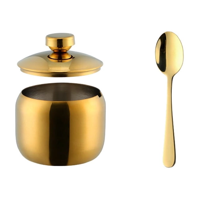 304 Stainless Steel Food Storage Jar With Clear Glass Lid And Included Spoon For Kitchen Pantry Organization