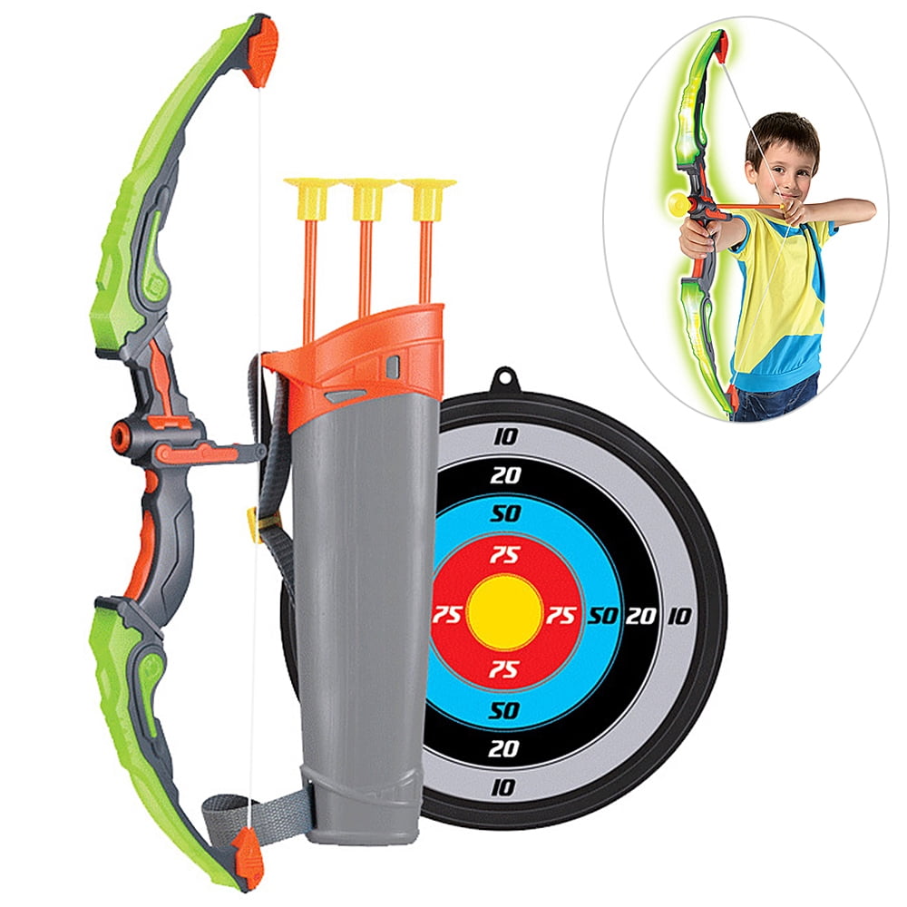 Aqestyerly Ensemble de Tir à l'Arc pour Enfants avec Flèches à Ventouse Cible Arc et Ensemble de Jouets Flèche Jeu Intérieur Extérieur Tir à l'Arc Jeu d'Entraînement Cadeau pour Garçons Filles HWRETIE