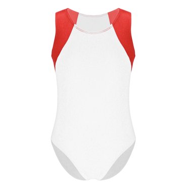 Lejafay Kids Sleeveless Dance Leotard Training Bodysuit Boys Girls Gymnastics Unitard Sport One Piece Biketard Activewear Red&White 6