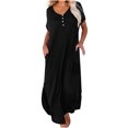 thumbnail image 2 of Robes d'Été pour Femmes 2023 Robe d'Été Décontractée à Manches Courtes Col en V Robe Maxi de Plage Décontractée avec Poches Robes de Soirée pour Femmes Élégantes en Liquidation, 2 of 6