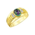thumbnail image 3 of RYLOS Men's Rings 14K Yellow Gold Ring Classic Designer Style 8X6MM Oval Gemstone & Diamond Ring Alexandrite Birthstone Rings For Men Size 9, 3 of 7