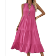 thumbnail image 1 of Robe Chemise Sans Manches d'Été 2025 pour Femmes Col en V Décontractée Midi Rose Rouge TG, 1 of 10