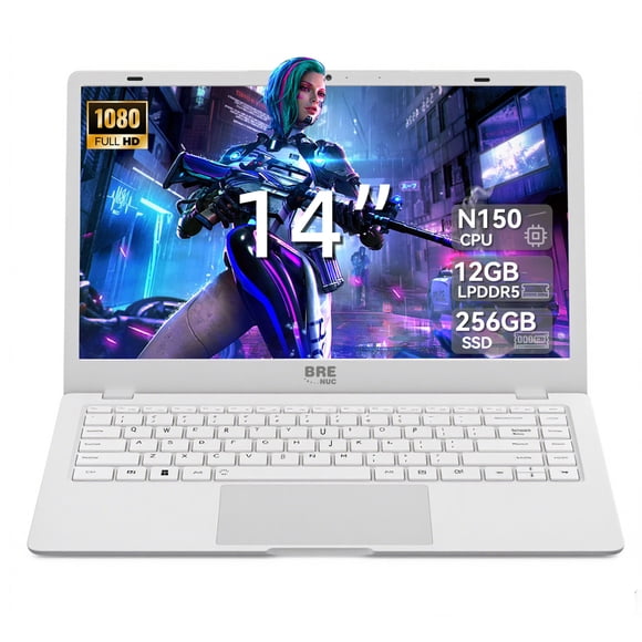BREB 14" FHD IPS Laptop, Intel N150, 12GB RAM LPDDR5, 256GB SSD, White