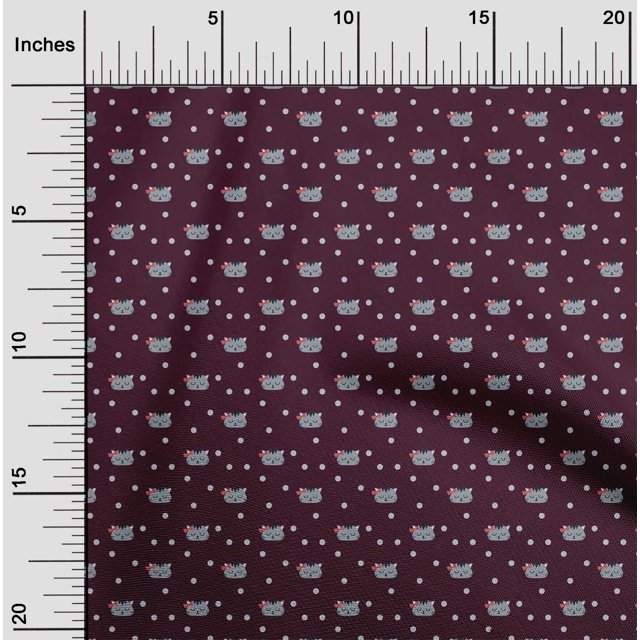 oneOone Cotton Silk Fabric Dot & Cat Face Animal Decor Fabric Printed BTY 42 Inch Wide