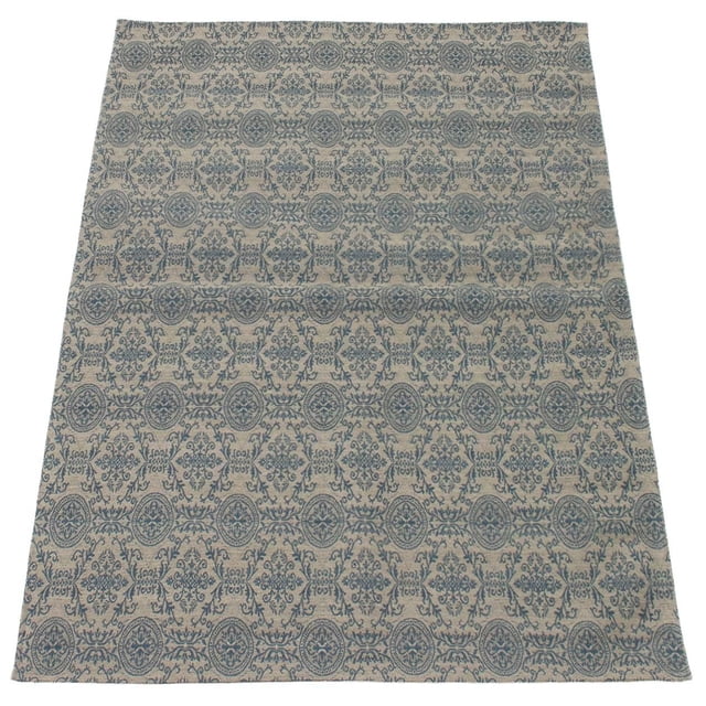 ECARPETGALLERY 4'9" x 6'9" area rug with a beige background and blue floral and medallion patterns arranged in horizontal rows, ideal as an accent rug for living rooms, bedrooms, or dining rooms.