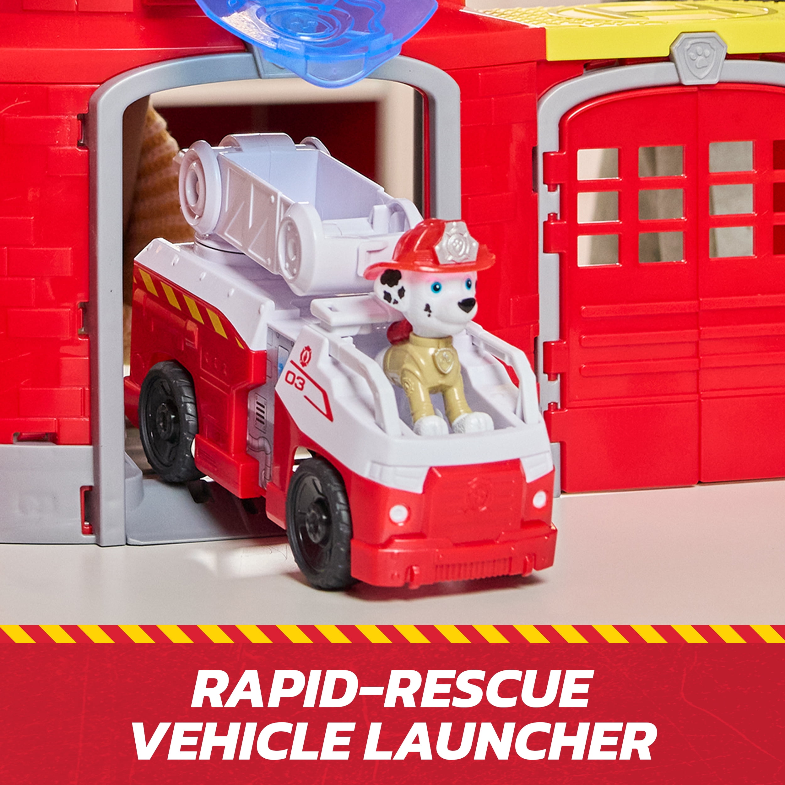 PAW Patrol Pat' Patrouille Mission pompiers, Caserne de pompiers deluxe avec effets sonores et lumineux, 2 véhicules et figurines, jouets pour garçons et filles à partir de 3 ans