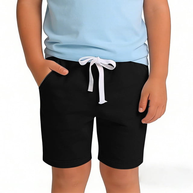 HOZADOIE Boys Shorts Pure Cotton Spring Summer Solid Color Elastic Drawstring Waist Casual Comfortable Athletic Shorts with Pockets 1-11 Years