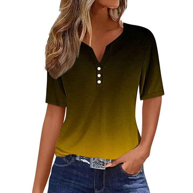 Women's Casual Printed V-Neck Short Sleeve Button Top Blouse, Stylish Floral Design, Lightweight and Comfortable, Perfect for Spring and Summer, Versatile for Casual Wear, Relaxed Fit for Everyday