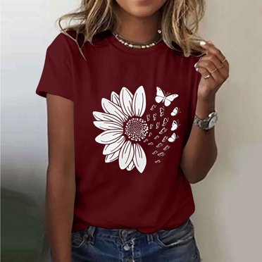 Ovbmpzd Hauts Amusants pour Femmes Manches Courtes Rouge Chandail Confortable T-Shirts Graphiques Femmes Débardeurs m
