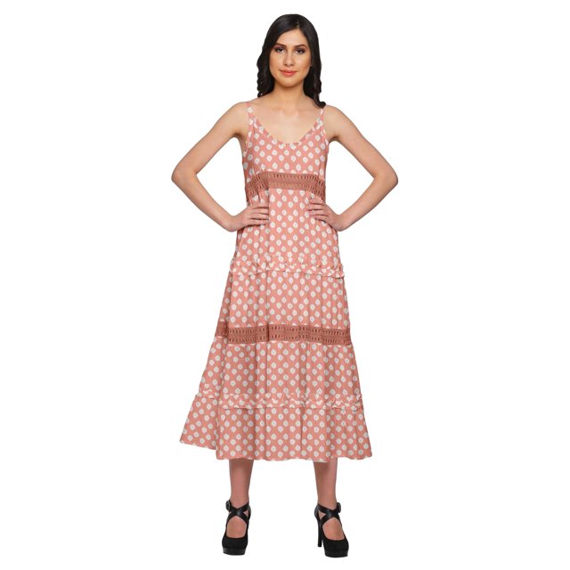 Moomaya Robe Longue Maxi Imprimée pour Femmes Sans Manches à Col en V Décontractée Évasée Kurta