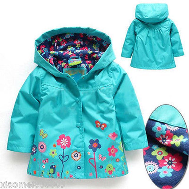 Huyghdfb Little Girls Hoodie Jacket Flowers Button-Down Waterproof Windbreaker