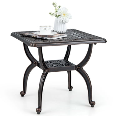Gymax 21'' Cast Aluminum Outdoor Side Table Patio Square Coffee Table w/ Storage Shelf