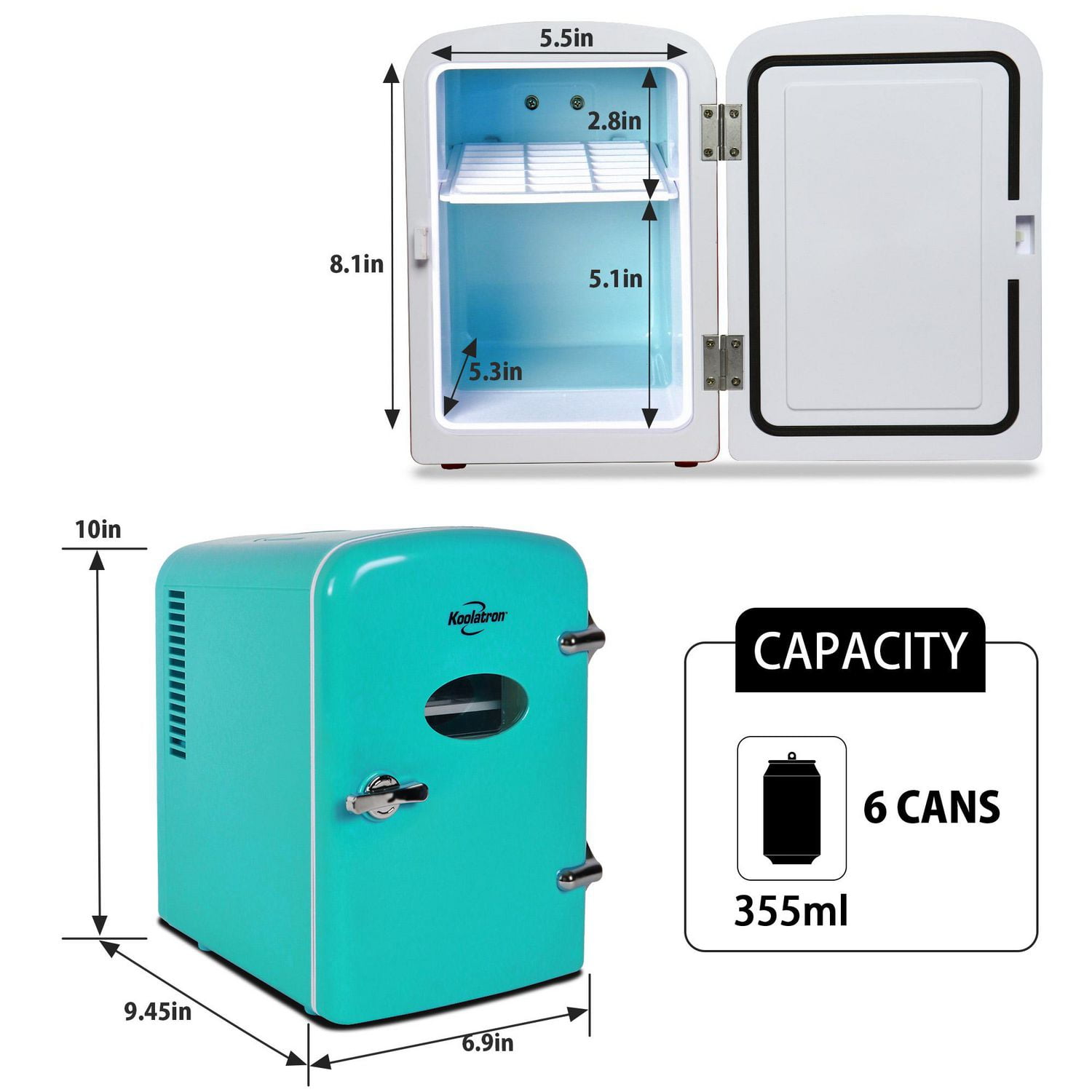 Koolatron Frigo Mini Thermoélectrique Portable Rétro 6 Canettes, 4,2 Quarts, 12V DC/110V AC, pour Maison, Chambre d'Étudiant, Voiture, Bateau, Boissons et Plus