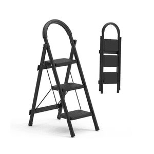 Afeifafa-3-Step Échelle pliable avec pédales antidérapantes, serrure de sécurité, poignée souple, 330LBS Capacité"Noir