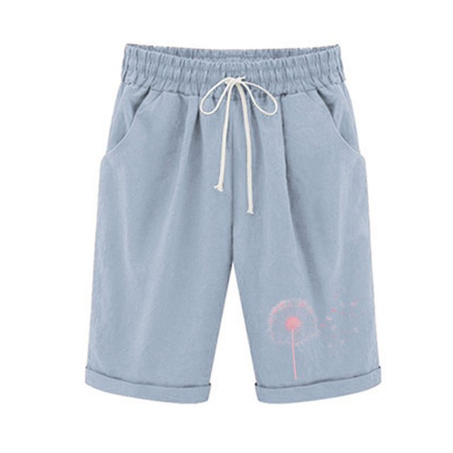 Plebaso Womens Casual Shorts Knee Length Rull up Printed Shorts Straight Summer Short Pants with Pockets