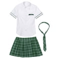 thumbnail image 4 of iiniim Tenue de Cheerleading pour Écolière pour Femmes Uniforme de Sport Chemise à Manches Courtes avec Jupe à Carreaux Ensemble avec Cravate Vert 4TG, 4 of 6