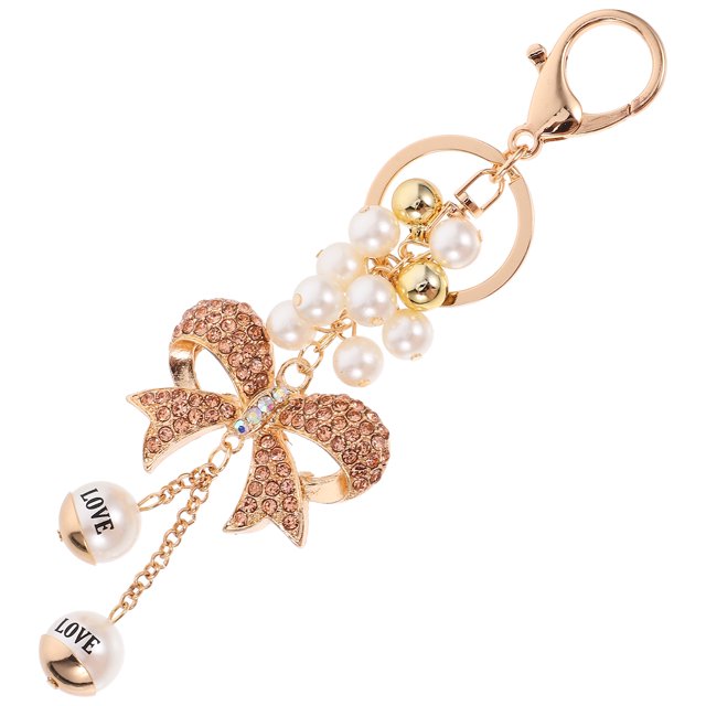 Miangastore Shiny Bowknot Key Ring Imitation Pearl Key Chain Lovely Backpack Pendant Bowknot Purse Charm
