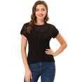 thumbnail image 1 of INSPIRE CHIC Haut en Dentelle Florale Transparent à Manches Courtes Décontracté pour Femme P Brun, 1 of 1