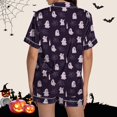thumbnail image 4 of Pyjama pour Femmes en Satin Imprimé Graphique, Mignon, Tenue de Nuit, Boutons, Hauts à Manches Courtes, Ensembles de Shorts, 4 of 5
