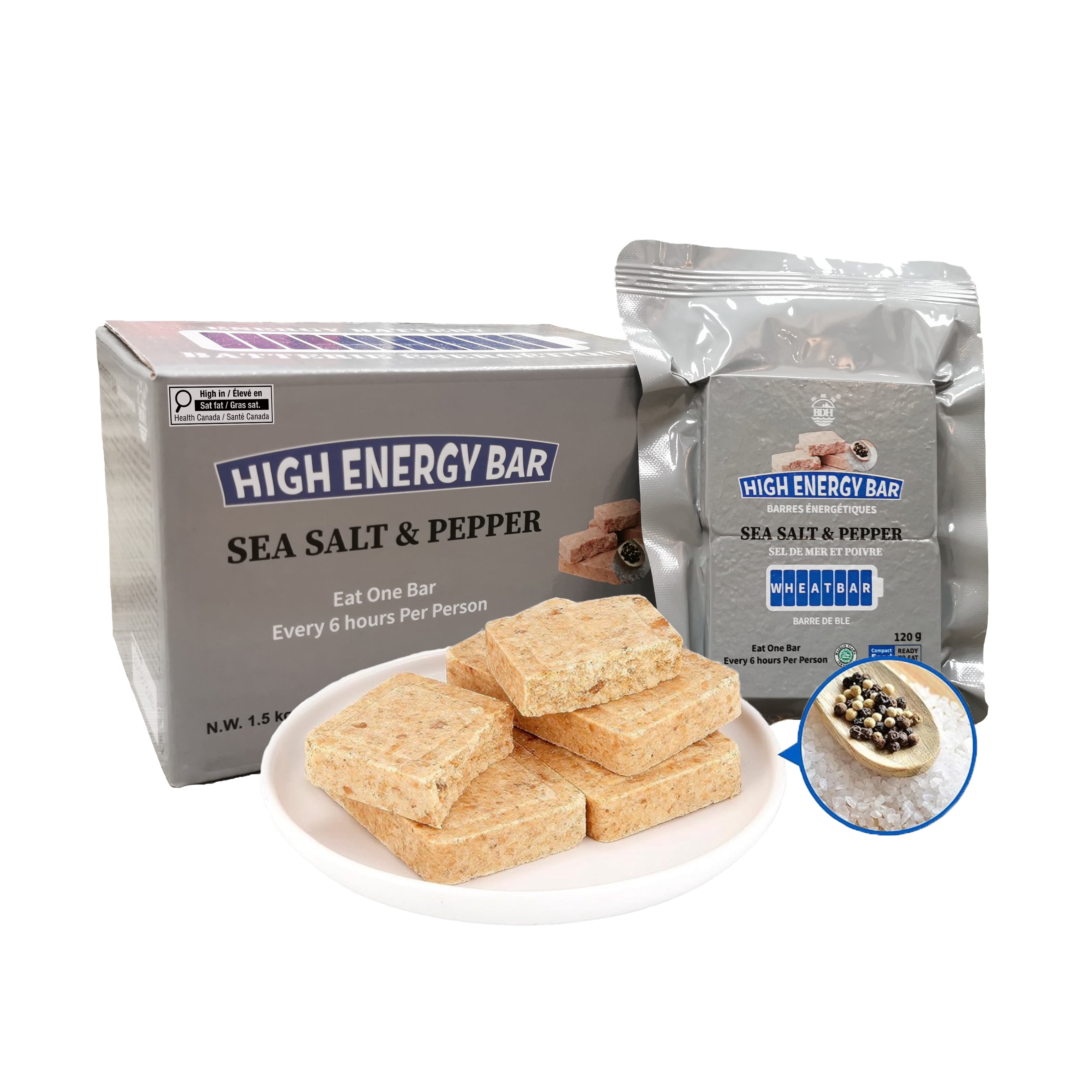 BDH High Energy Bar Sea Salt & Pepper Flavor 6600 Calorie | 1.44kg/12bags Emergency Food Ration Compressed High Energy Biscuits | Long shelf-life Compact Packaging