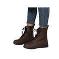 thumbnail image 3 of UKAP Women Combat Boot Side Zip Booties Lace Up Ankle Boots Work Shoes Waterproof Dark Brown 9, 3 of 7