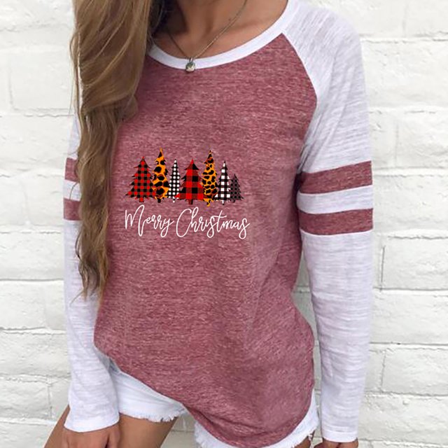 Hauts Grande Taille pour Femmes Imprimé Patchwork T-Shirt à Col Rond Décontracté Tee de Noël Blouse Hauts Chemises pour Femmes en Liquidation