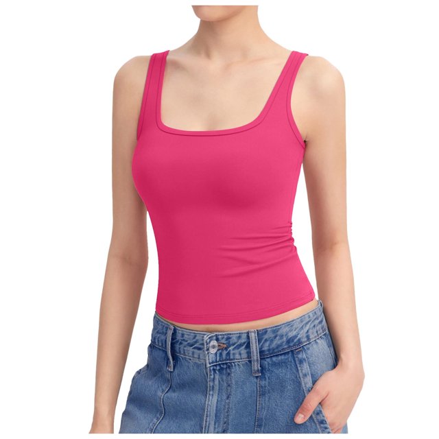 Débardeur à Encolure Carrée pour Femme Sans Manches à Double Doublure Hauts Basiques Collection Sharp