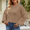 thumbnail image 2 of Timegard Womens Sweaters Cropped Crewneck Long Sleeve Drop Shoulder Pullover Fall Loose Knitted Tops, 2 of 9
