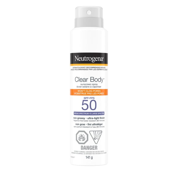 Neutrogena Clear Body Sunscreen Spray SPF 50, Non-Greasy, Broad Spectrum Full Body Sunscreen Ideal for Oily Skin Moisturizes & Cooling Sensation, 141G
